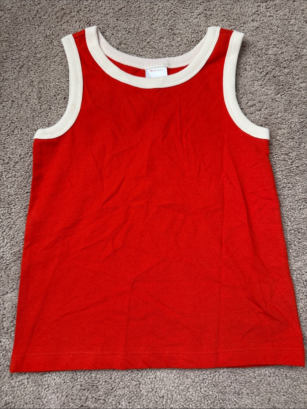 Kids 6-7 (120 cm) orangish red Tank Top with Cream Trim by Hanna Andersson